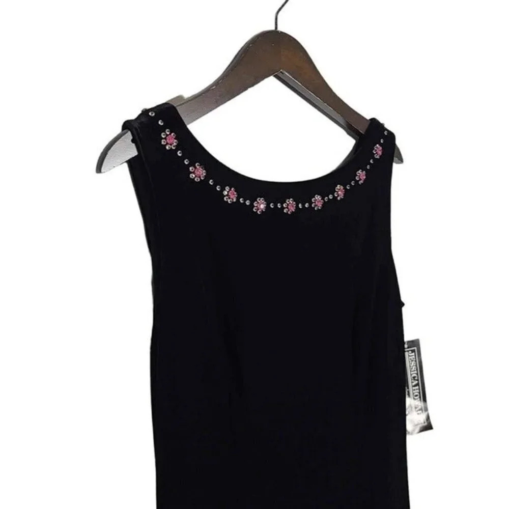 New Jessica Howard Evening Sequin Neckline Stretch Dress Black Velvet Feel 12 - Picture 4 of 8